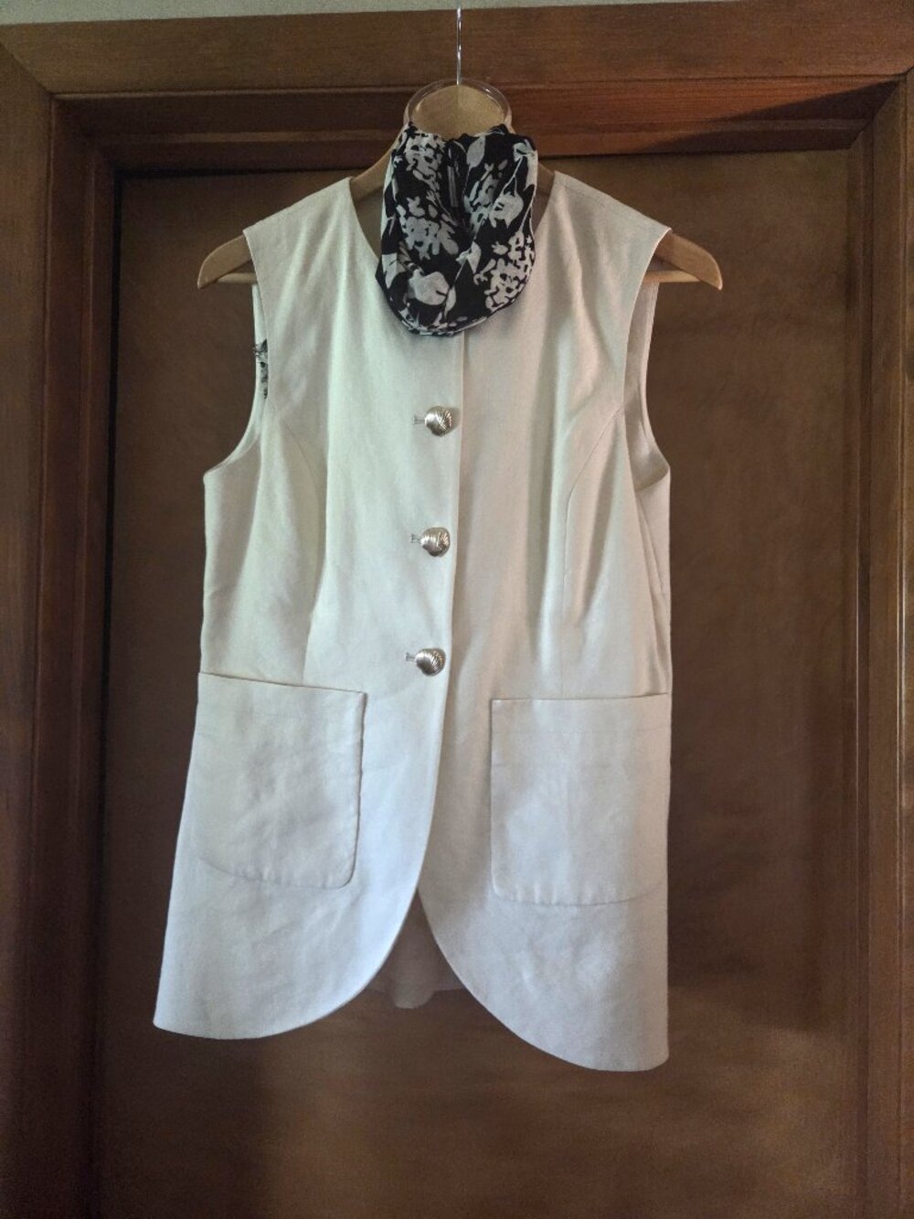 Linen-blend button-front Vest